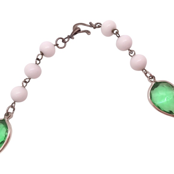 Vintage Beaded White Tassel Necklace Purple Green Blue Glass Crystal Beads - Picture 8 of 10